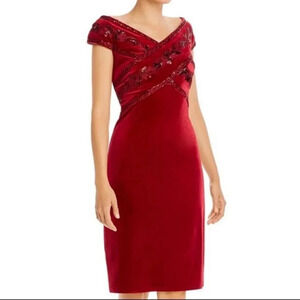 Tadashi Shoji Crisscross Velvet Sequin Dress Red Exclusive Size XS Women's NWT